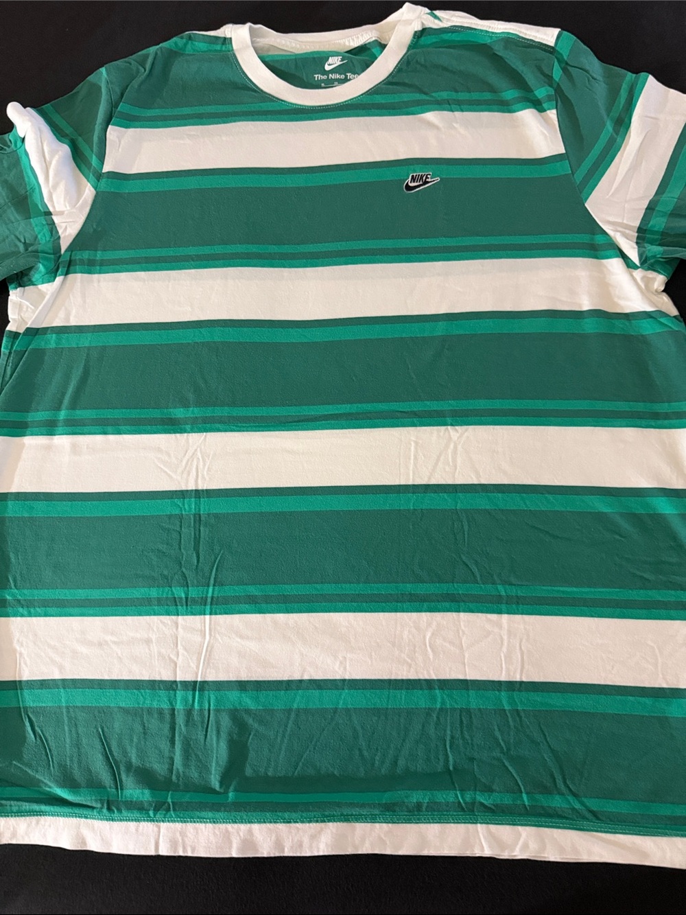 Nike Men’s Green and White Striped Crew Tee